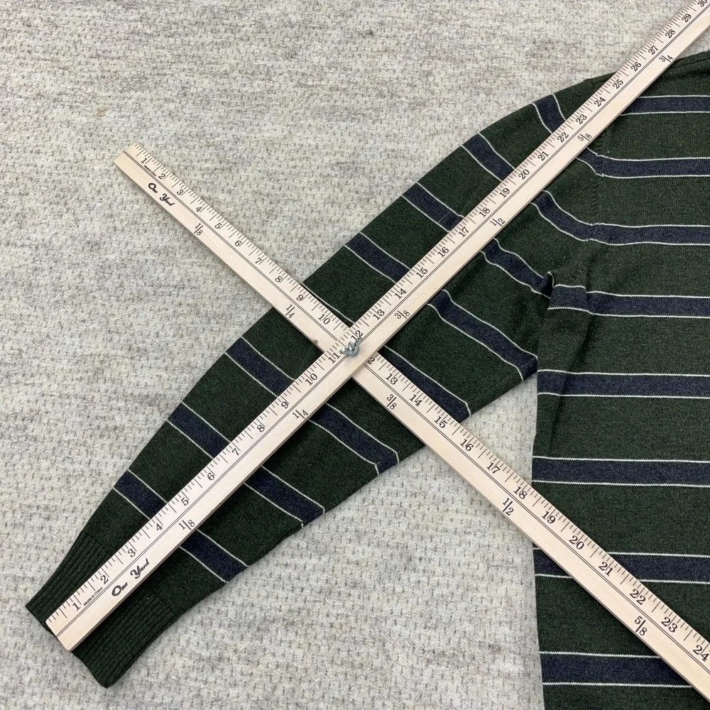 Tommy‎ Hilfiger Sweater Men Medium Olive Green Striped V Neck Lightweight Golf